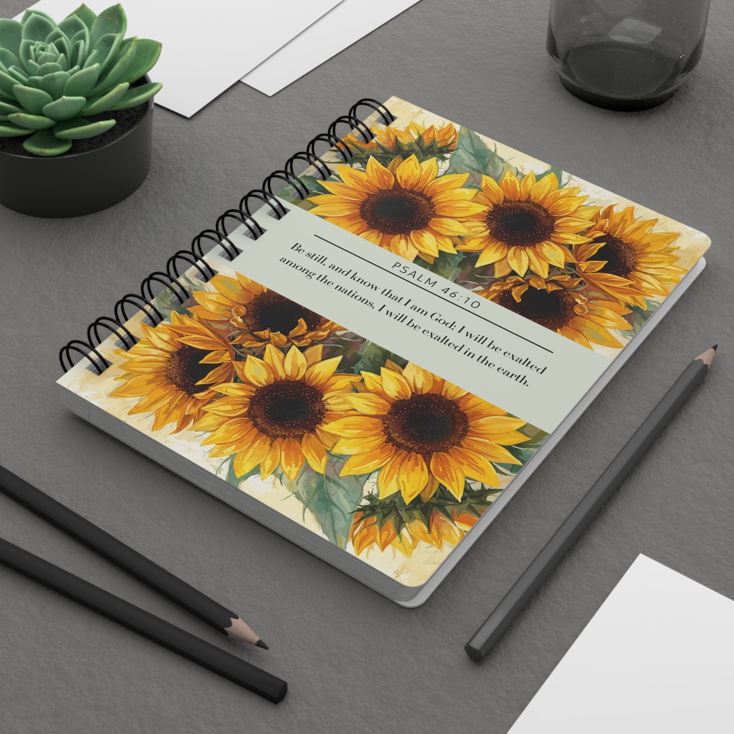 Sunflowers, Floral Spiral Bound Journal | Inspirational Notebook for Writing, Daily Reflections, Self-Care, Gifts, Psalm 46:10