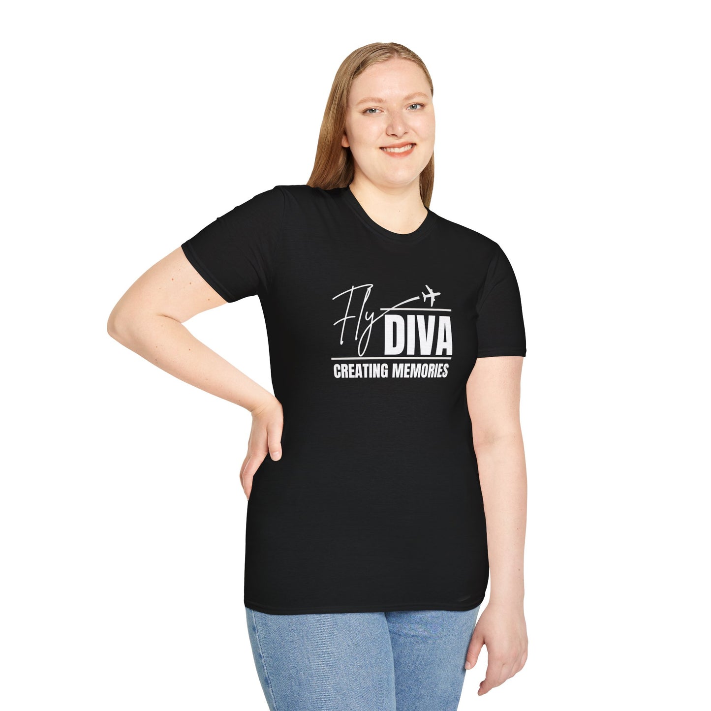 Fly DIVA Unisex Black T-Shirt (WHITE), Travel T-Shirt, Adventure Apparel, Gift for Travelers, Summer Style, Creating Memories Shirt