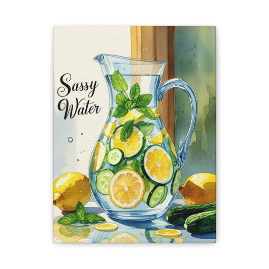 Sassy Water Canvas Art Print, Kitchen Decor, Refreshing Home Art, Summer Vibes, Gift for Foodies, Lemon & Cucumber Design