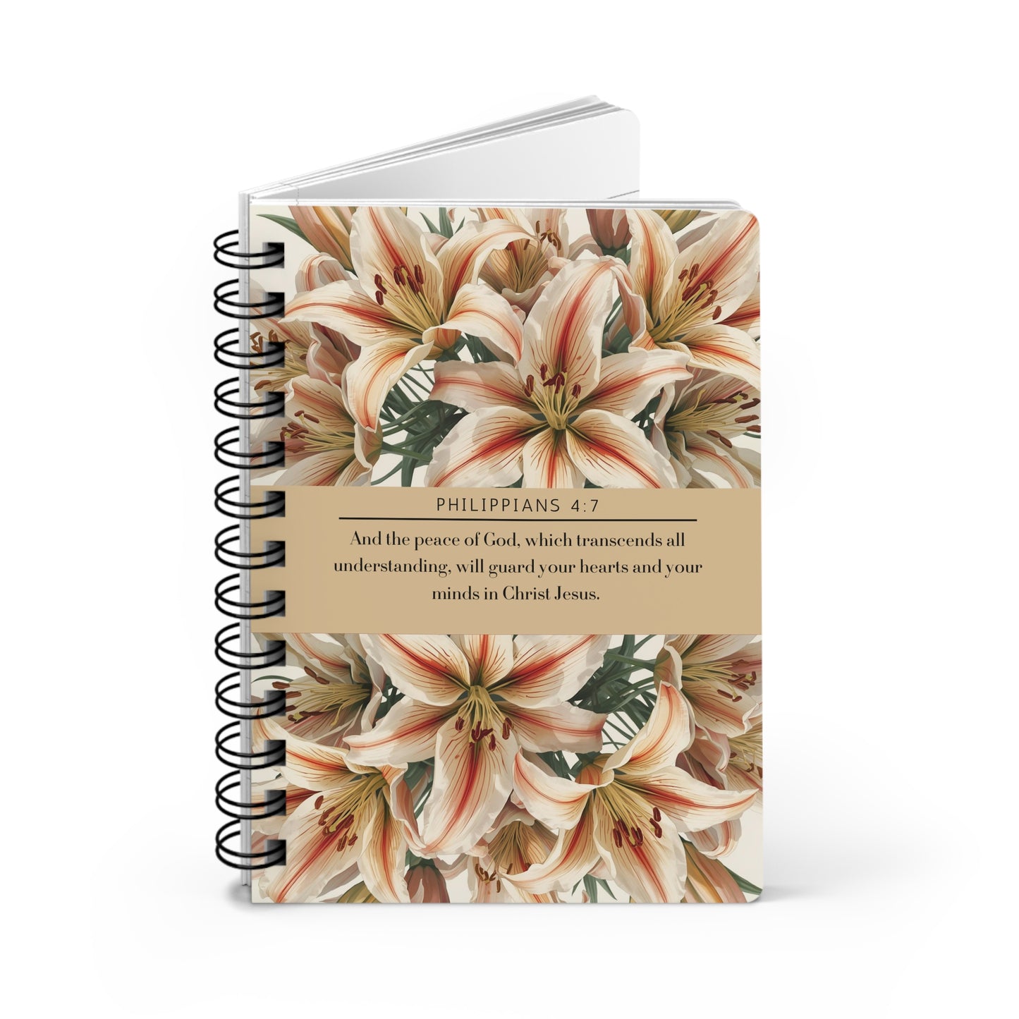 Lillies, Floral Spiral Bound Journal | Inspirational Notebook for Writing, Daily Reflections, Self-Care, Gifts, Philippians 4:7