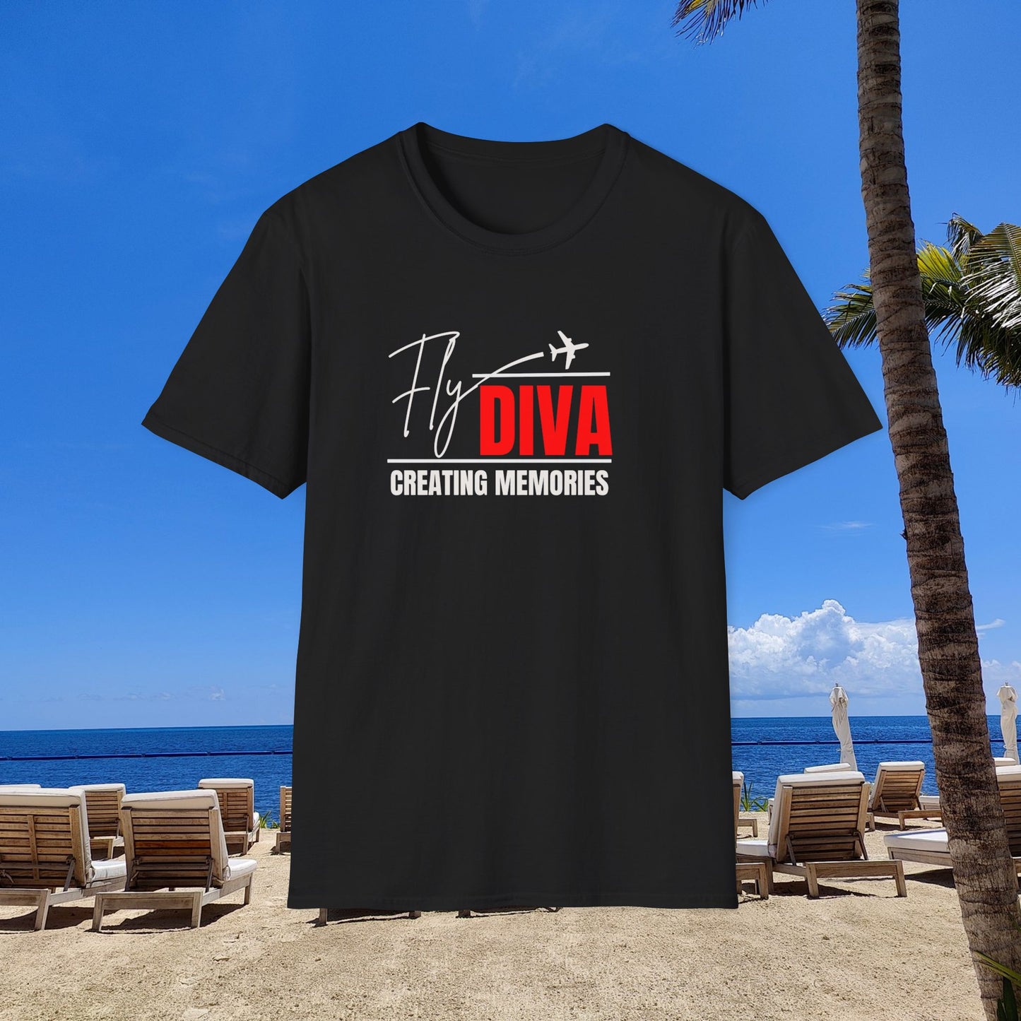 Fly DIVA Unisex Black T-Shirt (RED), Travel T-Shirt, Adventure Apparel, Gift for Travelers, Summer Style, Creating Memories Shirt