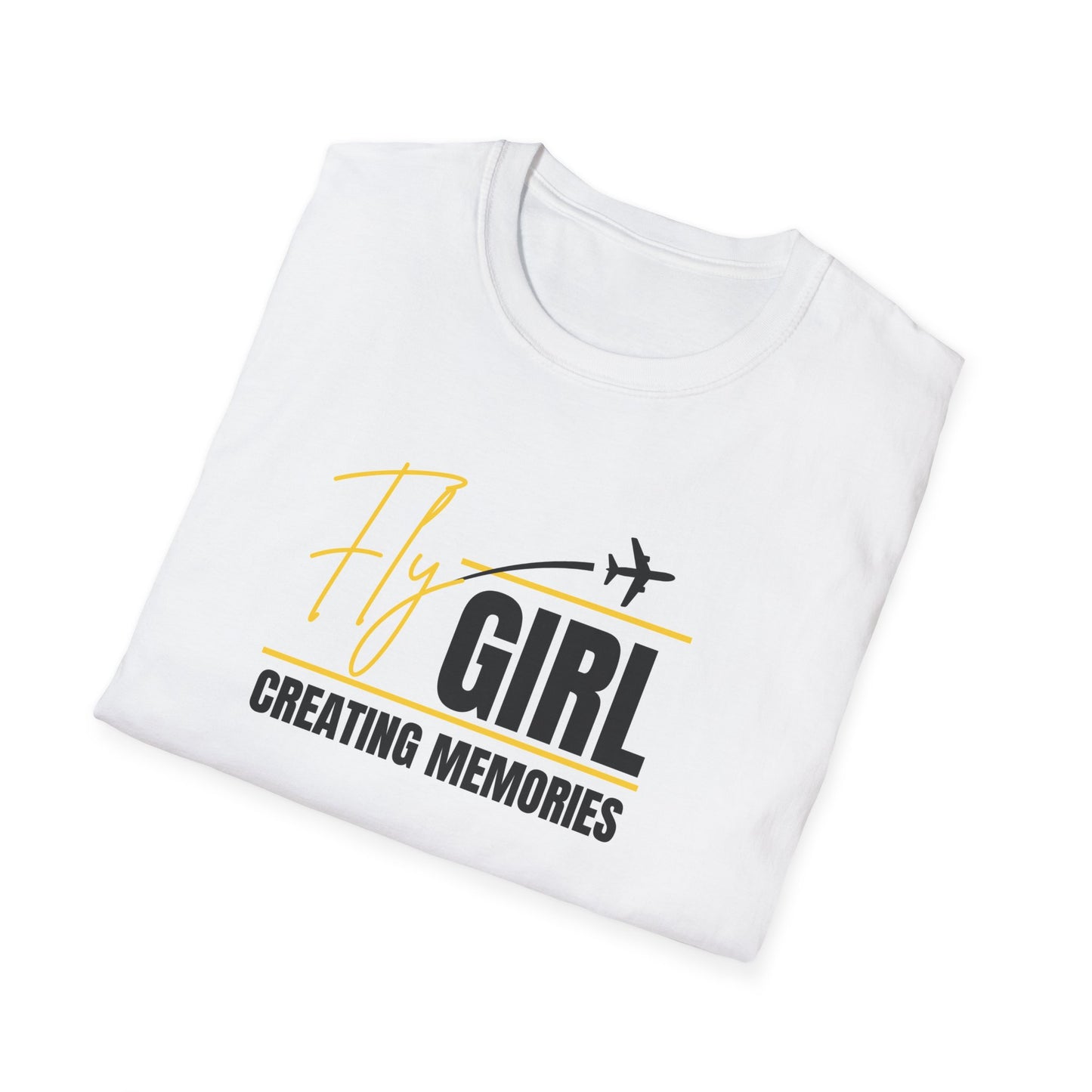 Fly Girl Unisex T-Shirt (Yellow), Travel T-Shirt, Adventure Apparel, Gift for Travelers, Summer Style, Creating Memories Shirt