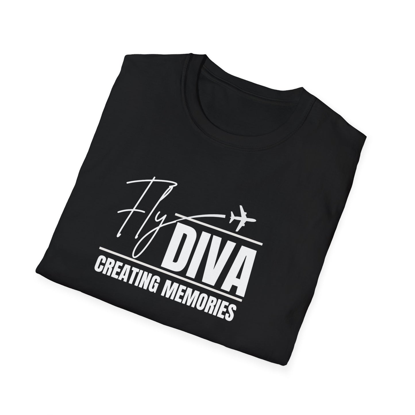 Fly DIVA Unisex Black T-Shirt (WHITE), Travel T-Shirt, Adventure Apparel, Gift for Travelers, Summer Style, Creating Memories Shirt