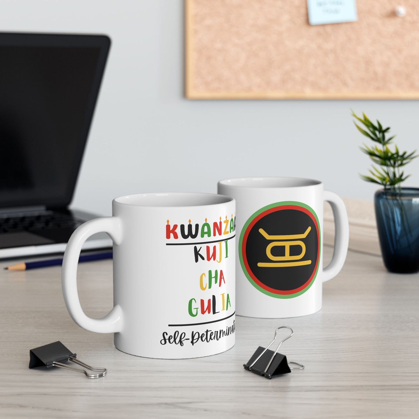 Kujichagulia, Kwanzaa Celebration Mug, Festive Ceramic Cup, Holiday Drinkware, Unique Gift, 11oz