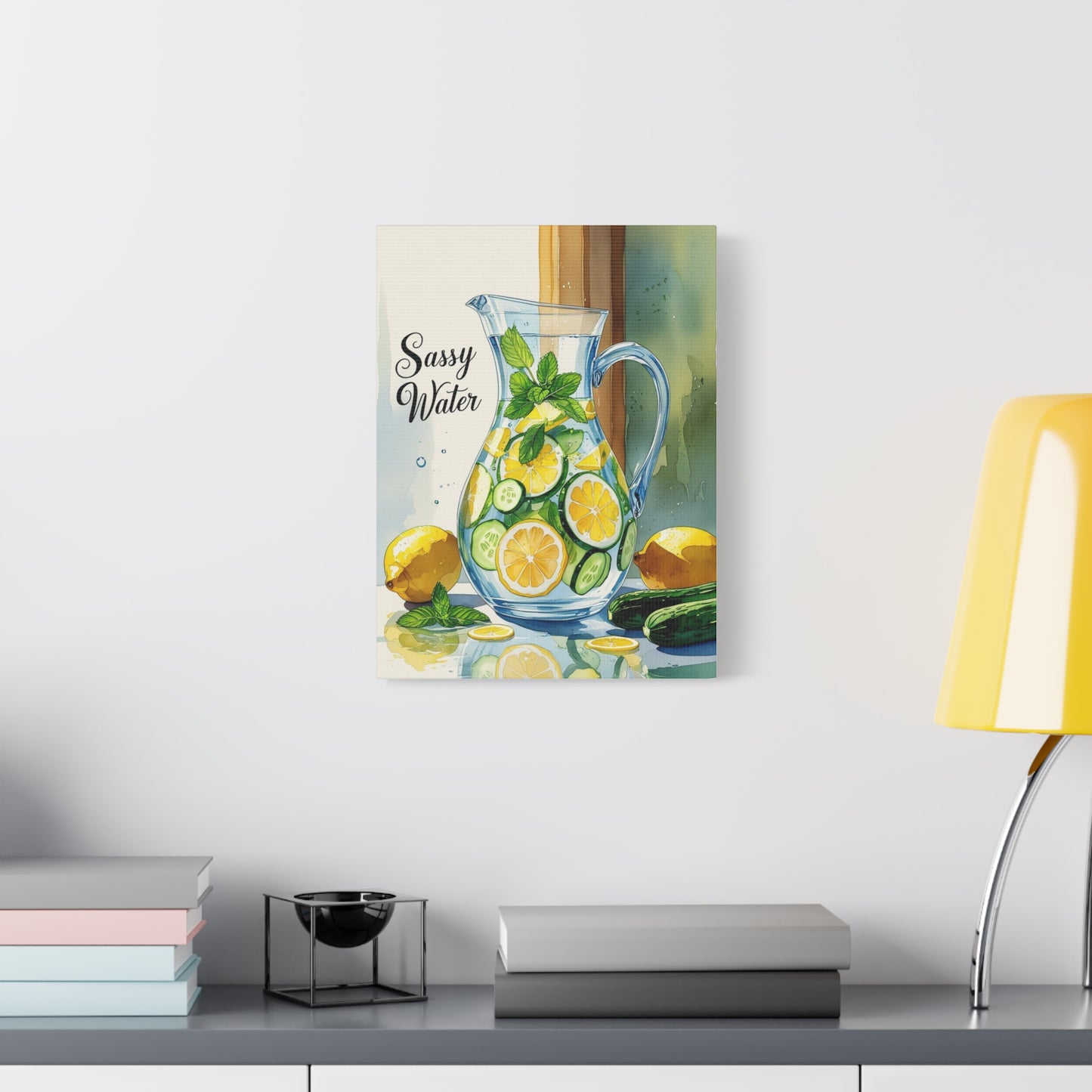 Sassy Water Canvas Art Print, Kitchen Decor, Refreshing Home Art, Summer Vibes, Gift for Foodies, Lemon & Cucumber Design