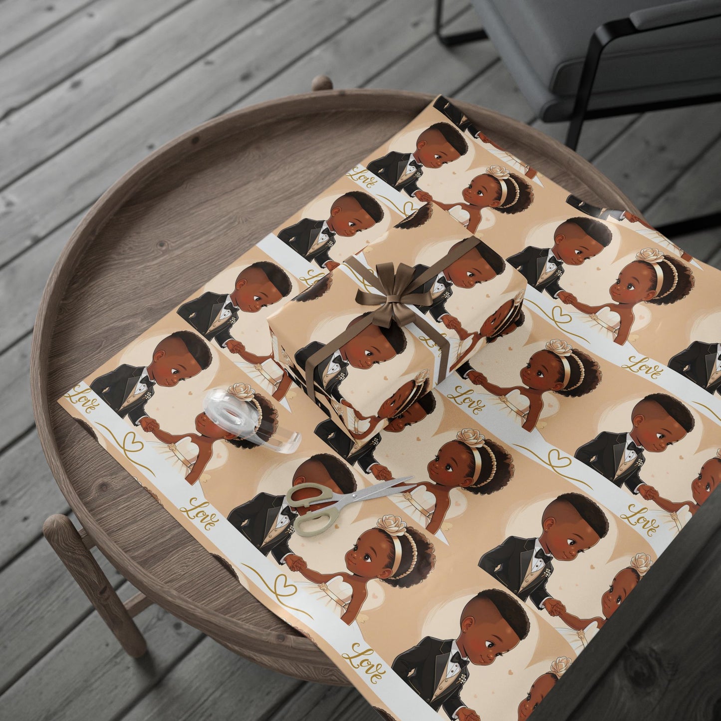 Wrapping Paper - Love, Black Love Design for Wedding, Anniversary, Bridal Shower - Gift Wrap, Party Supplies, Wedding Decor, Marriage Celebration,