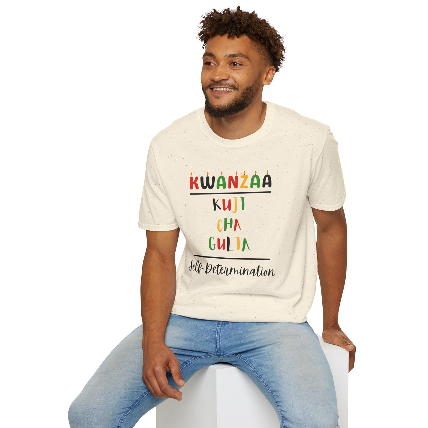 Kujichagulia, Kwanzaa T-Shirt, Unisex Softstyle Tee for Holidays, Cultural Celebration Apparel, Family Gatherings, Gift for Kwanzaa