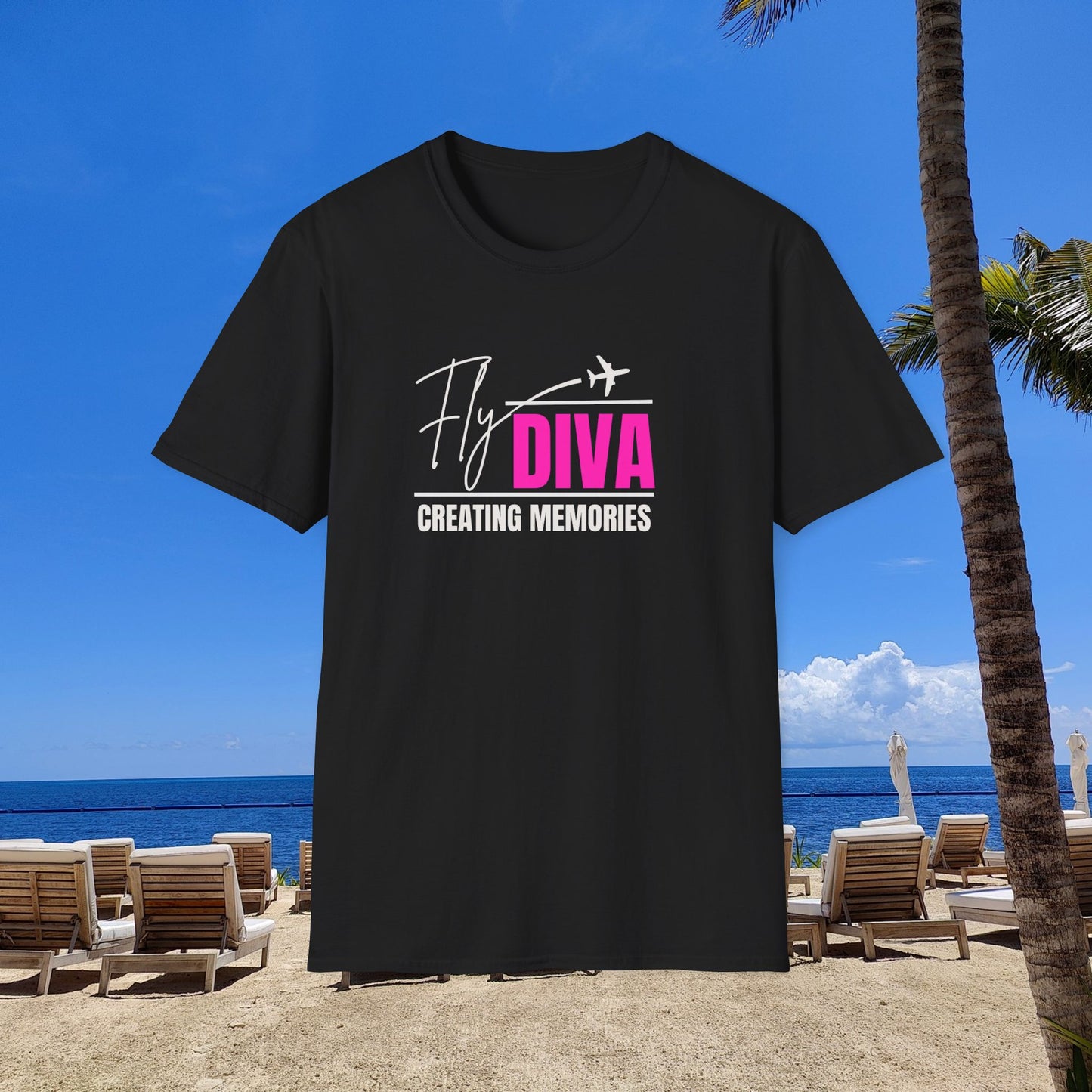 Fly DIVA Unisex Black T-Shirt (PINK), Travel T-Shirt, Adventure Apparel, Gift for Travelers, Summer Style, Creating Memories Shirt