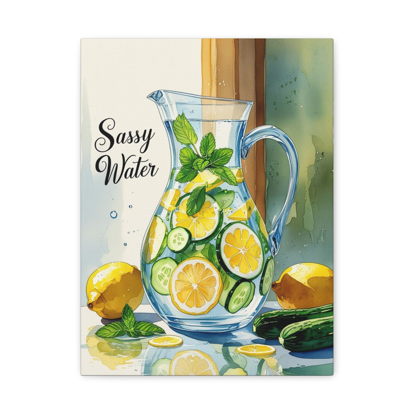 Sassy Water Canvas Art Print, Kitchen Decor, Refreshing Home Art, Summer Vibes, Gift for Foodies, Lemon & Cucumber Design