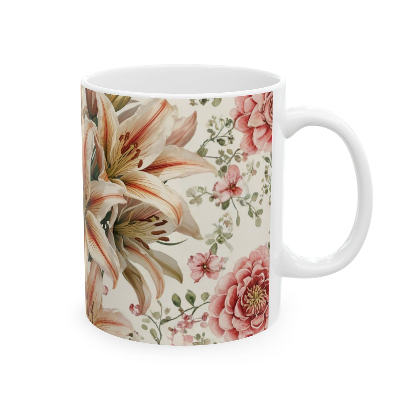 Lillies, Floral Ceramic Mug, Coffee Cup Gift, Tea Mug, Flower Lover's Gift, Home Decor, Mother's Day, Birthday, Spring Tea Time