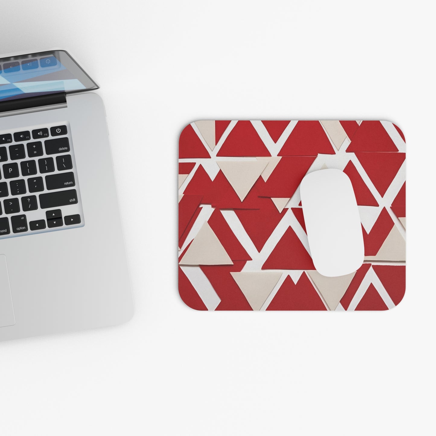 D9 Sorority Inspired- DELTA: Mouse Pad - Red, Cream and White Geometric with Pyramid Shapes