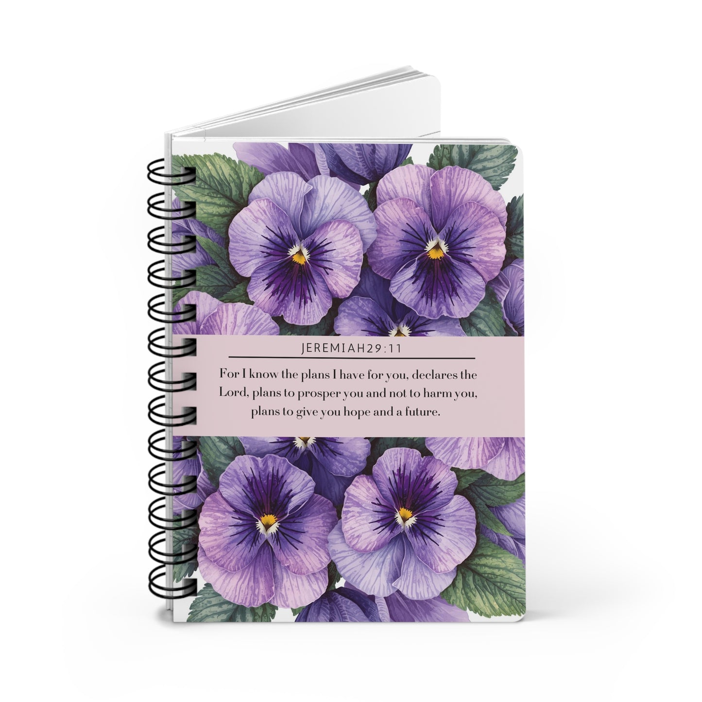 Violets, Floral Spiral Bound Journal | Inspirational Notebook for Writing, Daily Reflections, Self-Care, Gifts, Jeremiah 29:11