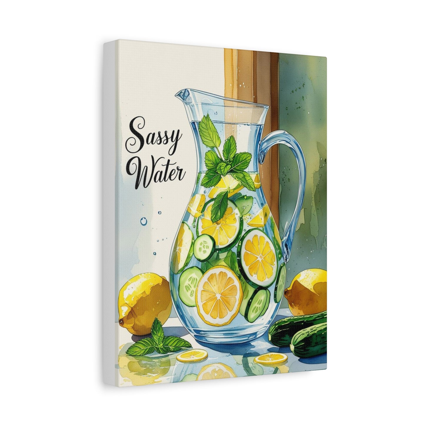 Sassy Water Canvas Art Print, Kitchen Decor, Refreshing Home Art, Summer Vibes, Gift for Foodies, Lemon & Cucumber Design