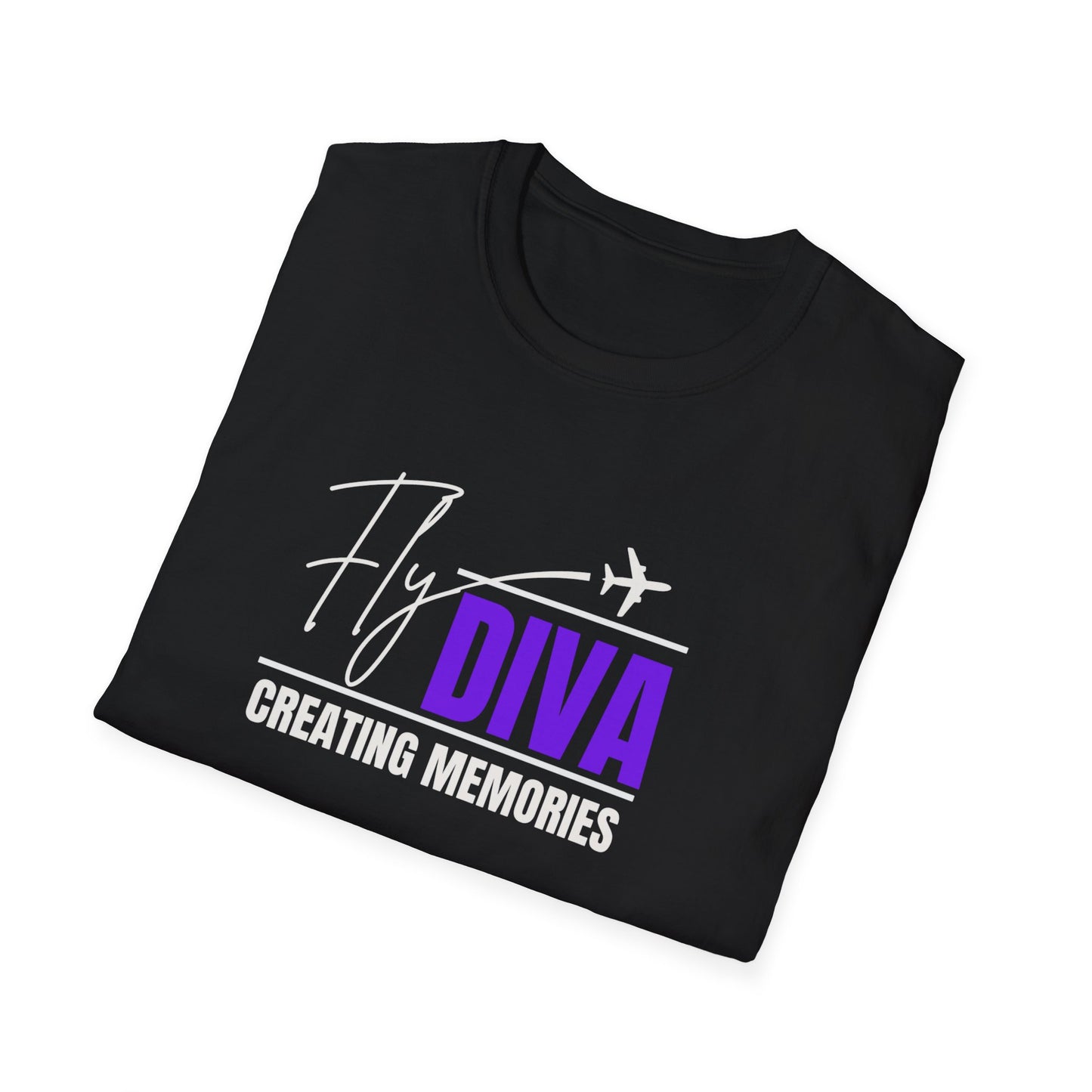 Fly DIVA Unisex Black T-Shirt (PURPLE), Travel T-Shirt, Adventure Apparel, Gift for Travelers, Summer Style, Creating Memories Shirt