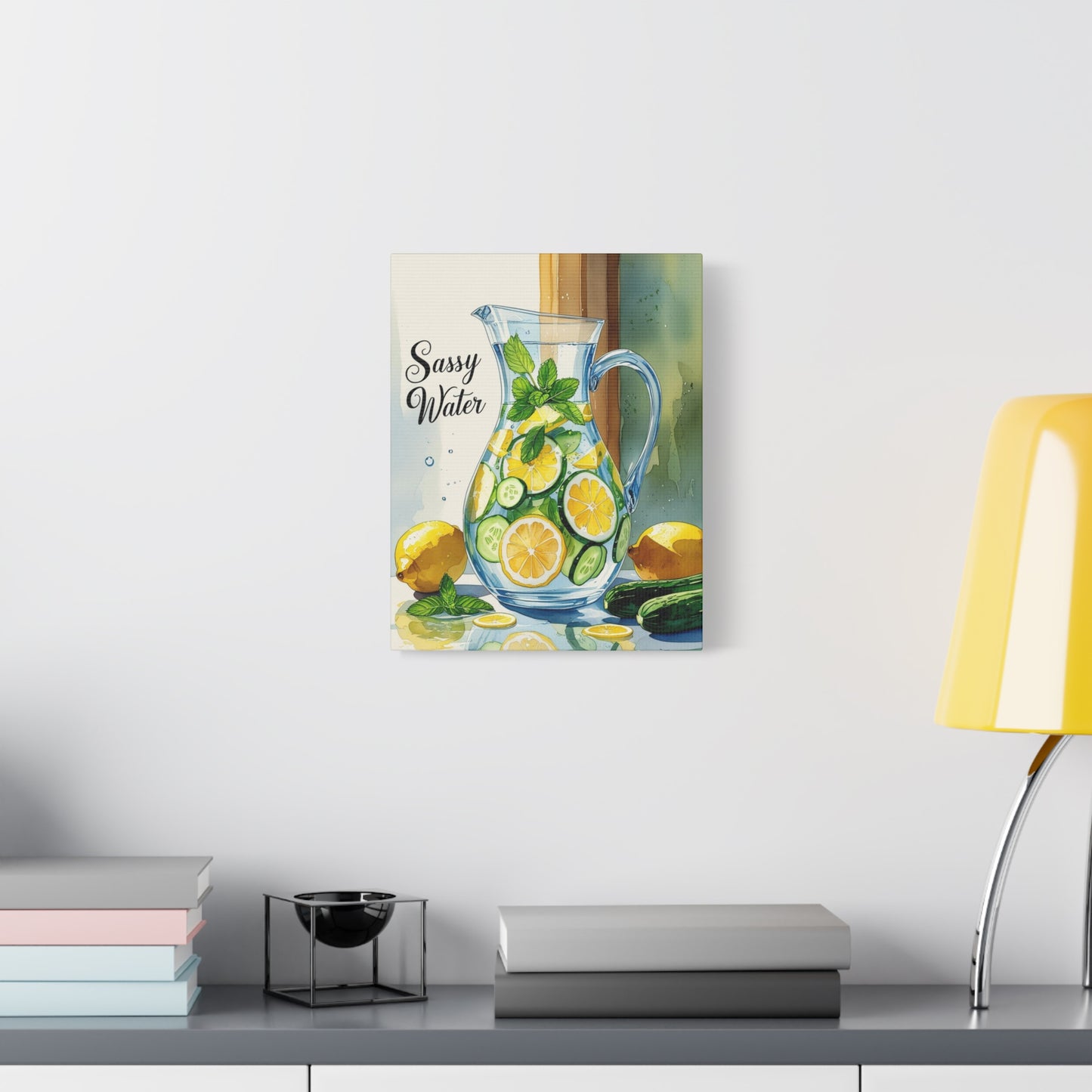 Sassy Water Canvas Art Print, Kitchen Decor, Refreshing Home Art, Summer Vibes, Gift for Foodies, Lemon & Cucumber Design