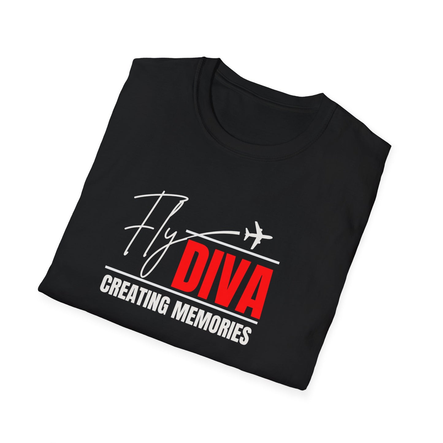 Fly DIVA Unisex Black T-Shirt (RED), Travel T-Shirt, Adventure Apparel, Gift for Travelers, Summer Style, Creating Memories Shirt