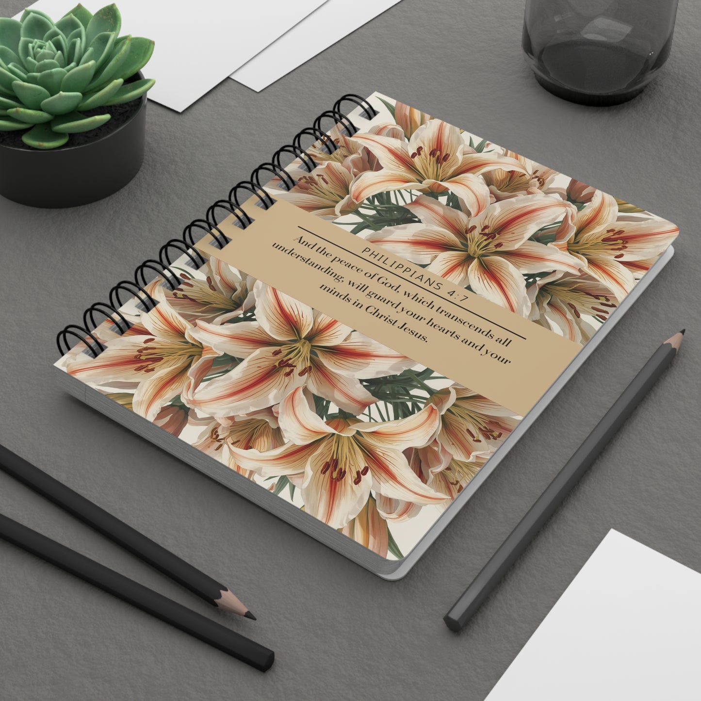 Lillies, Floral Spiral Bound Journal | Inspirational Notebook for Writing, Daily Reflections, Self-Care, Gifts, Philippians 4:7