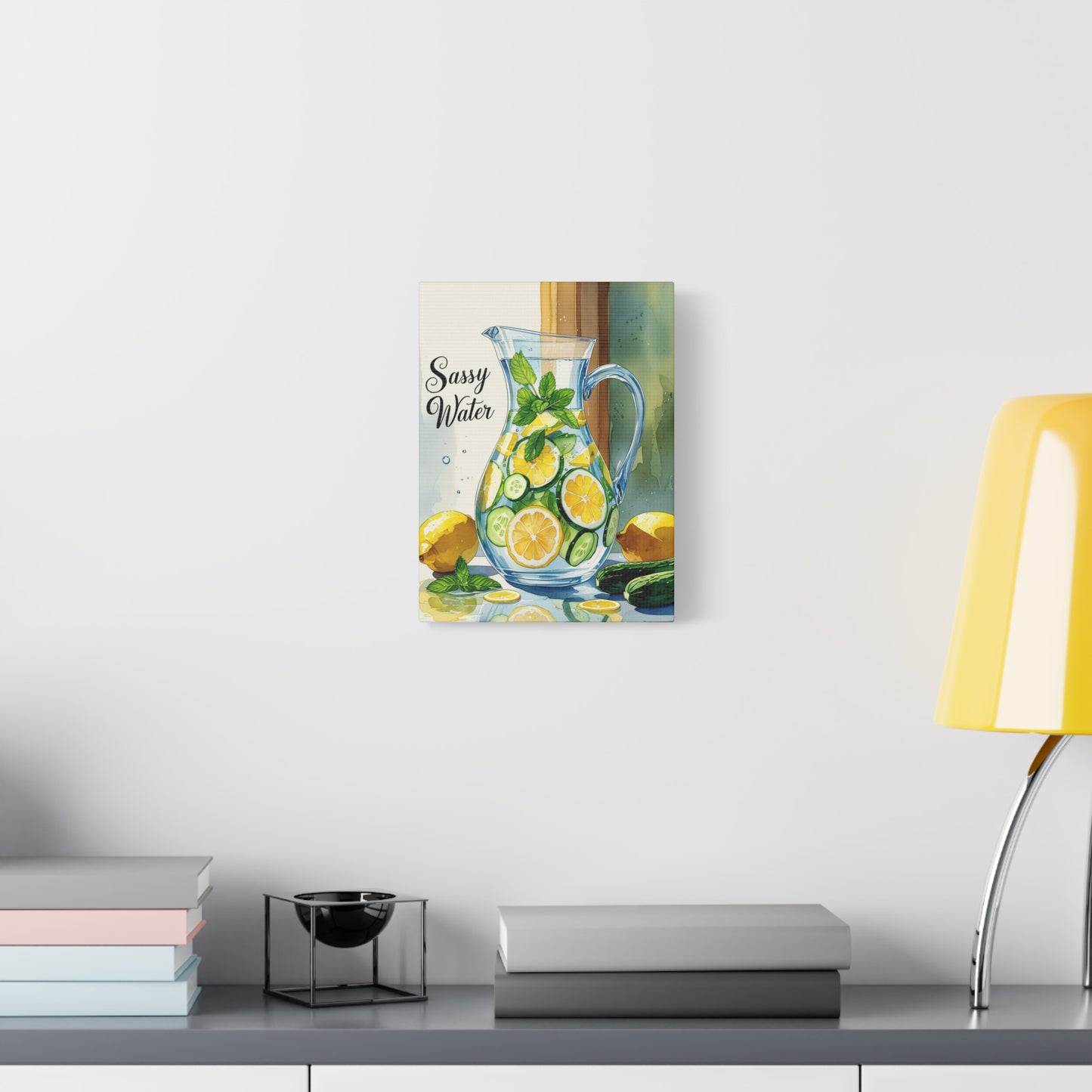 Sassy Water Canvas Art Print, Kitchen Decor, Refreshing Home Art, Summer Vibes, Gift for Foodies, Lemon & Cucumber Design