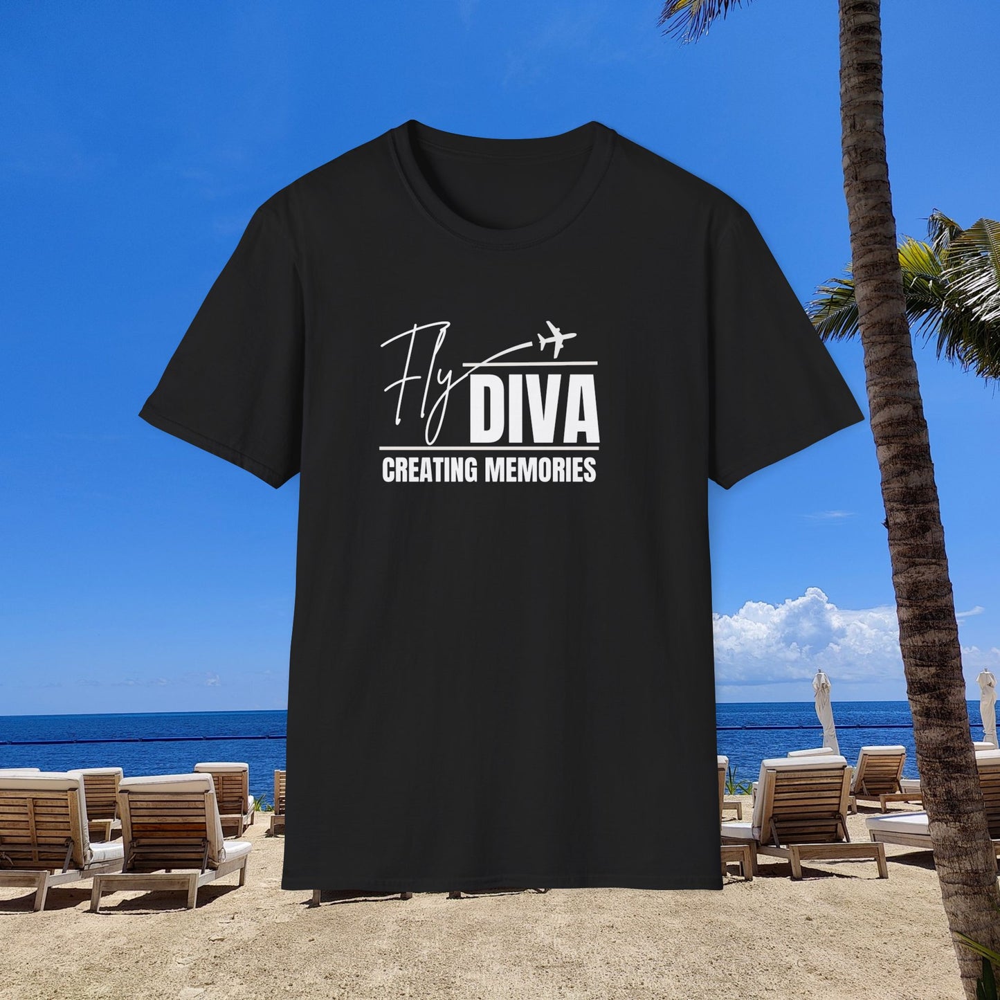 Fly DIVA Unisex Black T-Shirt (WHITE), Travel T-Shirt, Adventure Apparel, Gift for Travelers, Summer Style, Creating Memories Shirt