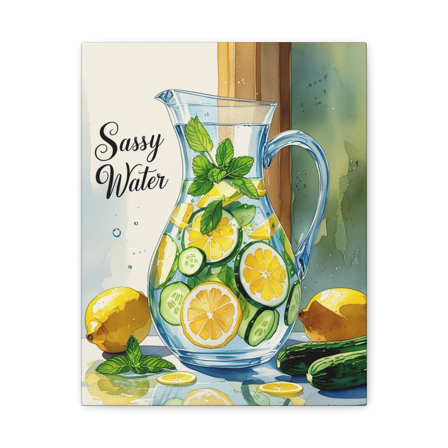 Sassy Water Canvas Art Print, Kitchen Decor, Refreshing Home Art, Summer Vibes, Gift for Foodies, Lemon & Cucumber Design