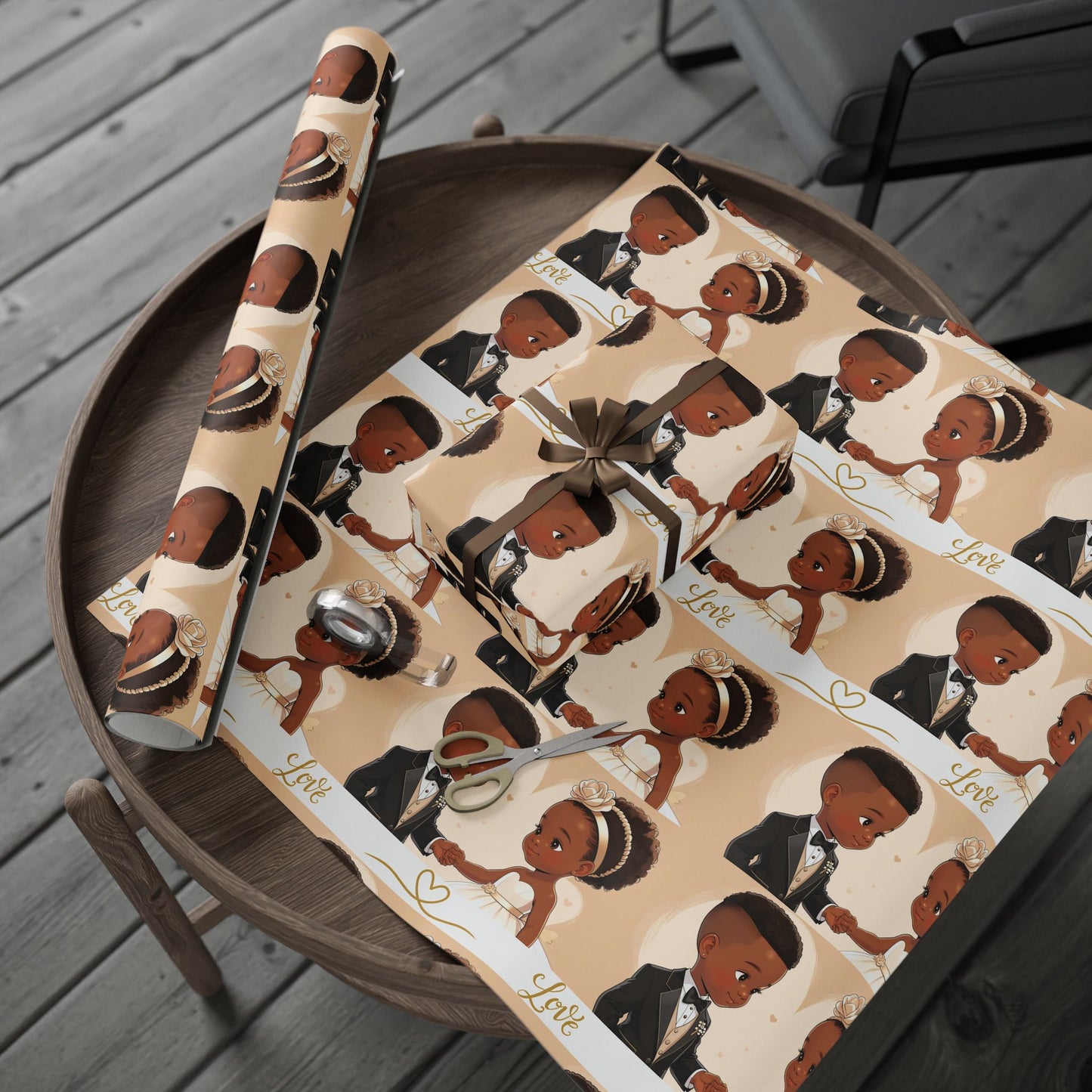 Wrapping Paper - Love, Black Love Design for Wedding, Anniversary, Bridal Shower - Gift Wrap, Party Supplies, Wedding Decor, Marriage Celebration,