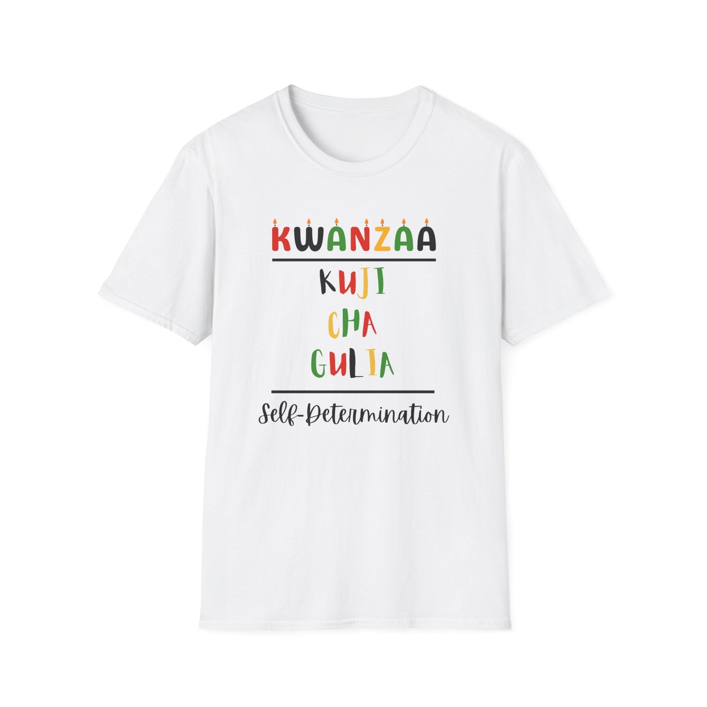 Kujichagulia, Kwanzaa T-Shirt, Unisex Softstyle Tee for Holidays, Cultural Celebration Apparel, Family Gatherings, Gift for Kwanzaa