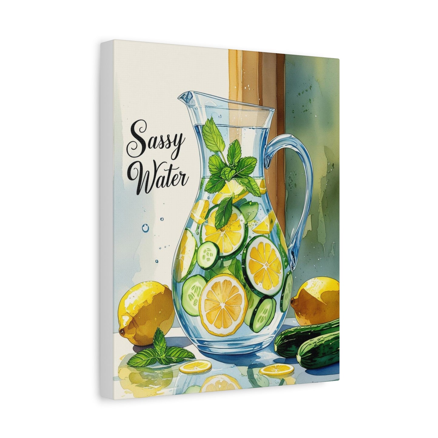 Sassy Water Canvas Art Print, Kitchen Decor, Refreshing Home Art, Summer Vibes, Gift for Foodies, Lemon & Cucumber Design