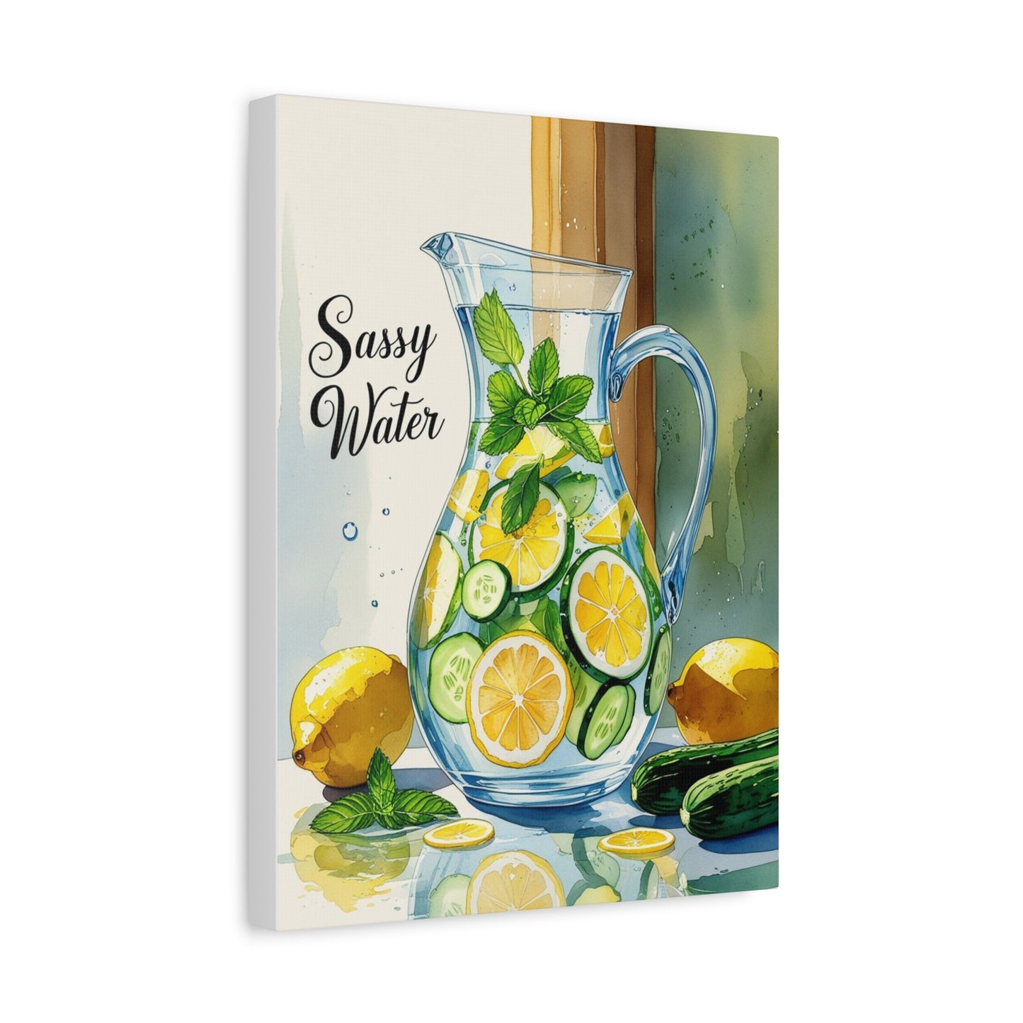 Sassy Water Canvas Art Print, Kitchen Decor, Refreshing Home Art, Summer Vibes, Gift for Foodies, Lemon & Cucumber Design