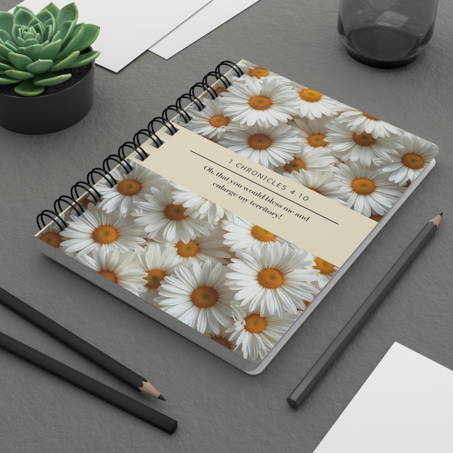 Daisies, Floral Spiral Bound Journal | Inspirational Notebook for Writing, Daily Reflections, Self-Care, Gifts, 1 Chronicles 4:10