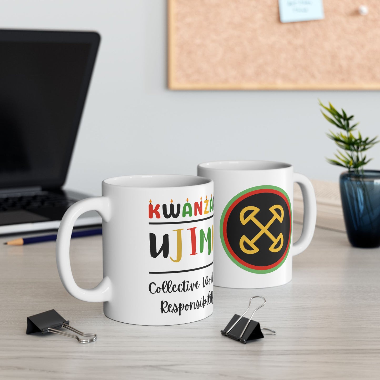 Ujima, Kwanzaa Celebration Mug, Festive Ceramic Cup, Holiday Drinkware, Unique Gift, 11oz