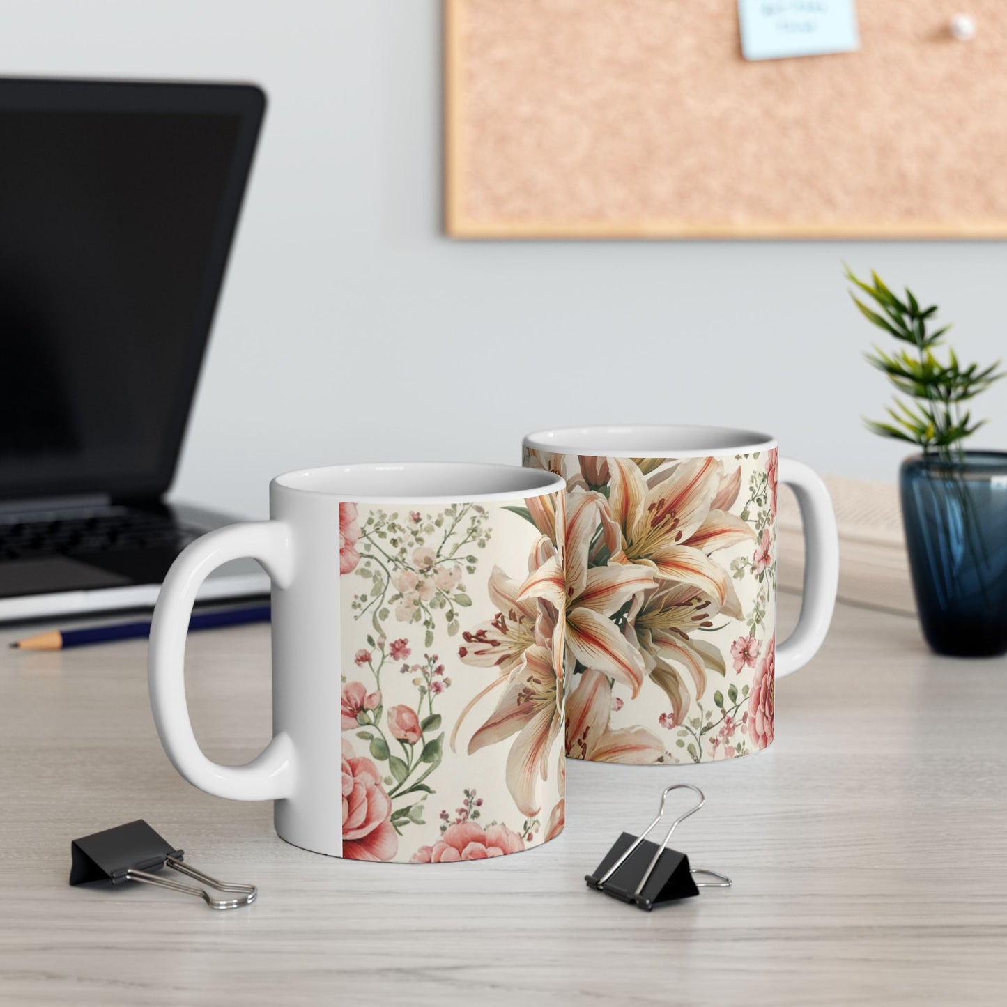 Lillies, Floral Ceramic Mug, Coffee Cup Gift, Tea Mug, Flower Lover's Gift, Home Decor, Mother's Day, Birthday, Spring Tea Time