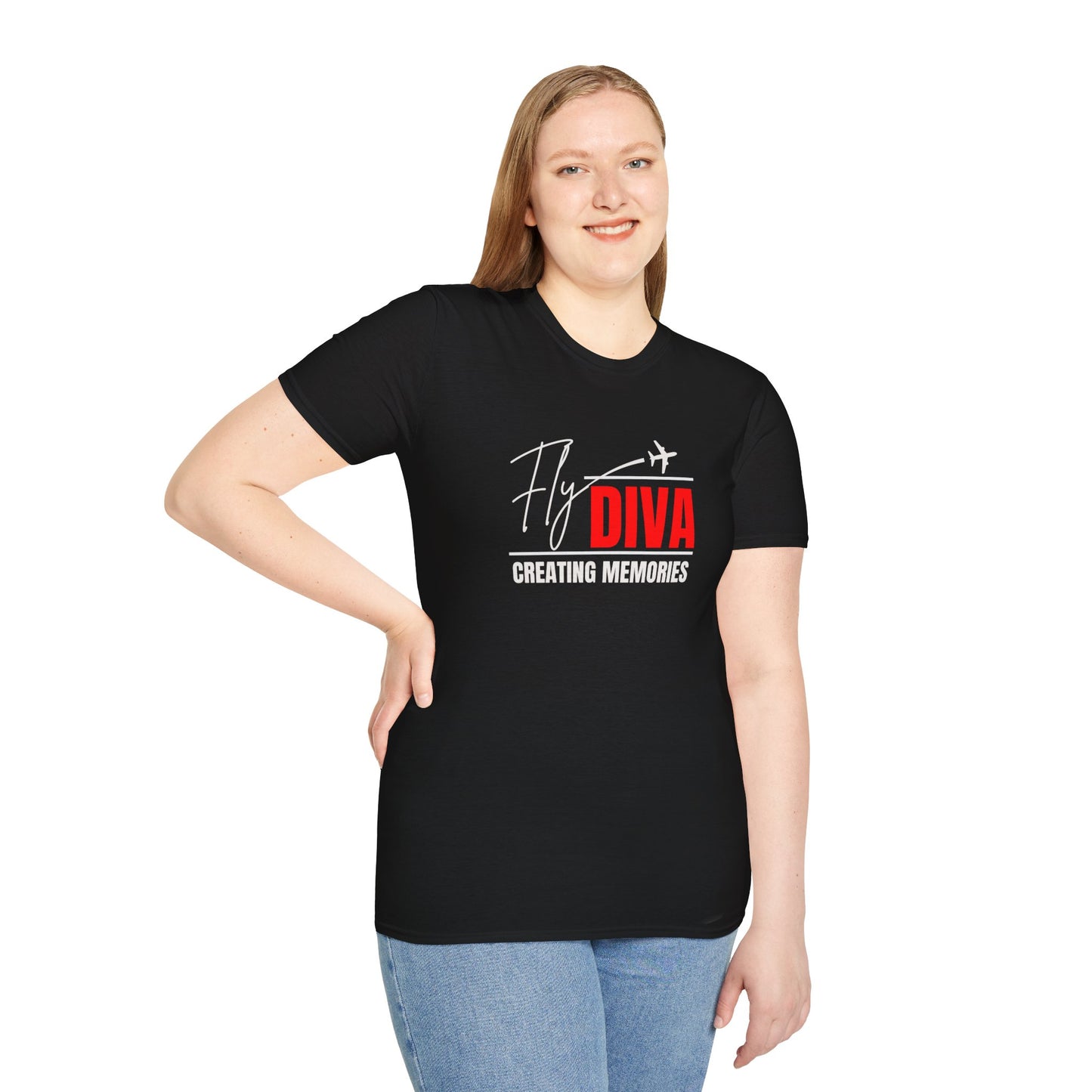 Fly DIVA Unisex Black T-Shirt (RED), Travel T-Shirt, Adventure Apparel, Gift for Travelers, Summer Style, Creating Memories Shirt