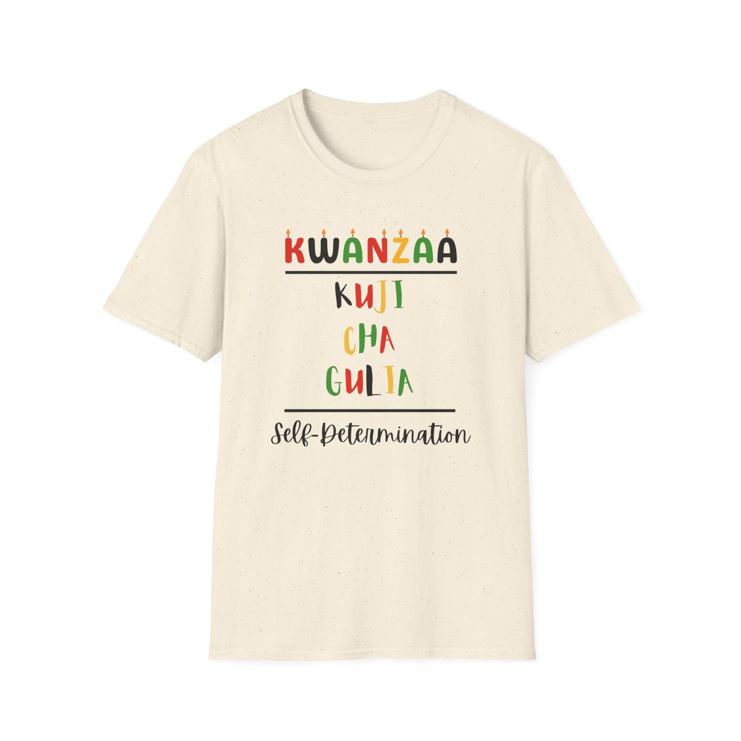 Kujichagulia, Kwanzaa T-Shirt, Unisex Softstyle Tee for Holidays, Cultural Celebration Apparel, Family Gatherings, Gift for Kwanzaa