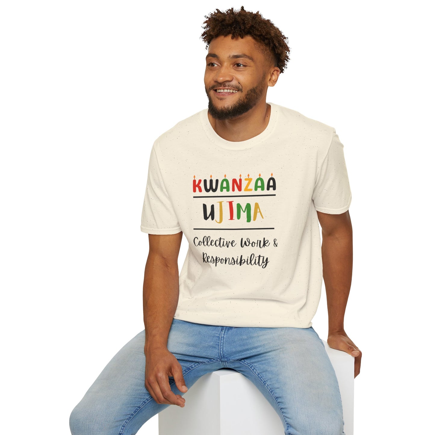Ujima, Kwanzaa T-Shirt, Unisex Softstyle Tee for Holidays, Cultural Celebration Apparel, Family Gatherings, Gift for Kwanzaa