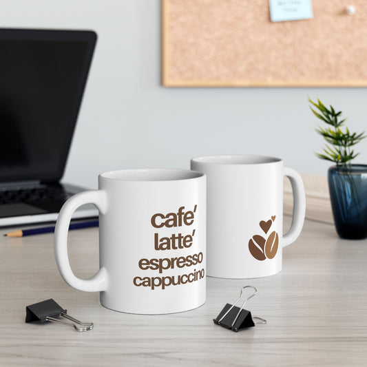 Coffee Lovers Ceramic Mug, (11oz, 15oz) - Cafe, Latte, Espresso, Cappuccino, Gift for Baristas, Birthday Present, Kitchen Decor, Christmas