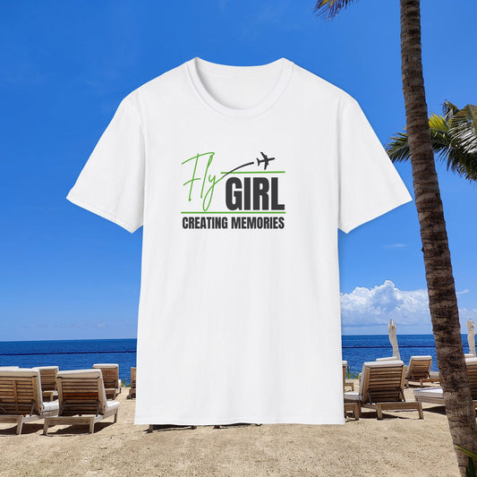 Fly Girl Unisex T-Shirt (Green), Travel T-Shirt, Adventure Apparel, Gift for Travelers, Summer Style, Creating Memories Shirt