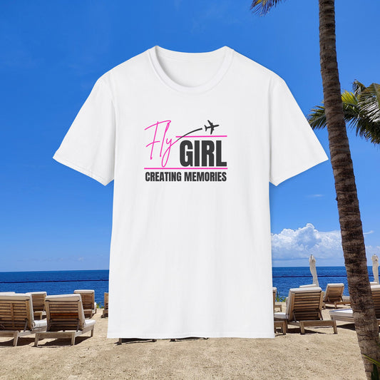 Fly Girl Unisex T-Shirt (Pink), Travel T-Shirt, Adventure Apparel, Gift for Travelers, Summer Style, Creating Memories Shirt