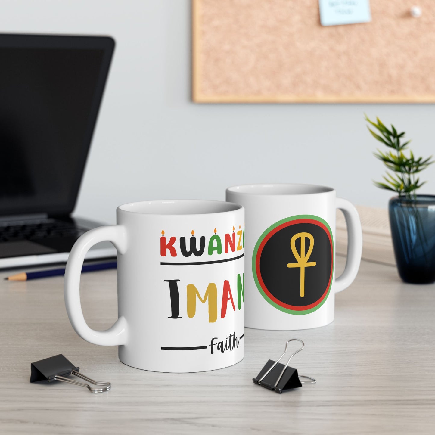 Imani, Kwanzaa Celebration Mug, Festive Ceramic Cup, Holiday Drinkware, Unique Gift, 11oz