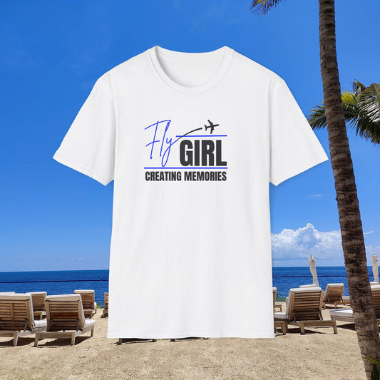 Fly Girl Unisex T-Shirt (Blue), Travel T-Shirt, Adventure Apparel, Gift for Travelers, Summer Style, Creating Memories Shirt