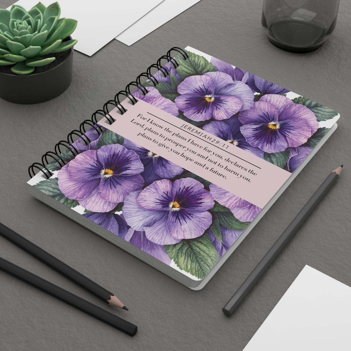 Violets, Floral Spiral Bound Journal | Inspirational Notebook for Writing, Daily Reflections, Self-Care, Gifts, Jeremiah 29:11