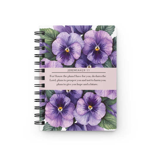 Violets, Floral Spiral Bound Journal | Inspirational Notebook for Writing, Daily Reflections, Self-Care, Gifts, Jeremiah 29:11