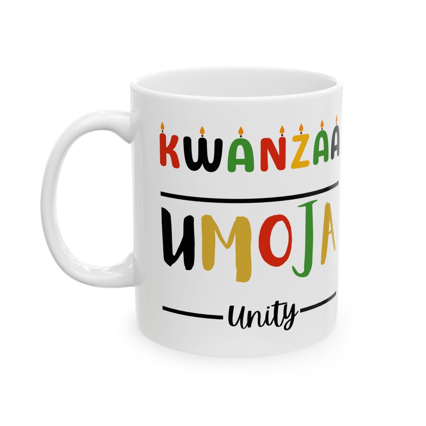 Umoja, Kwanzaa Celebration Mug, Festive Ceramic Cup, Holiday Drinkware, Unique Gift, 11oz