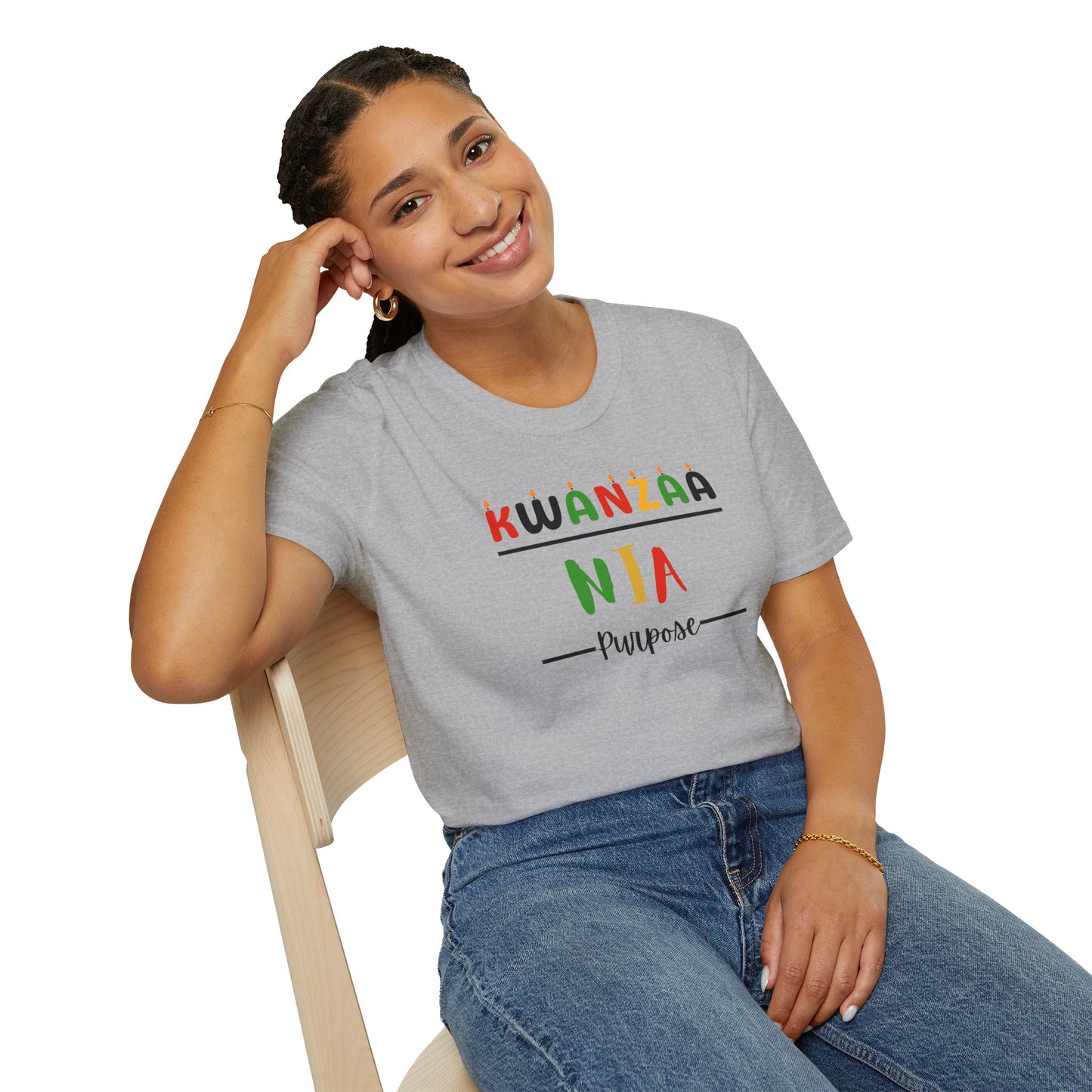 Nia, Kwanzaa T-Shirt, Unisex Softstyle Tee for Holidays, Cultural Celebration Apparel, Family Gatherings, Gift for Kwanzaa