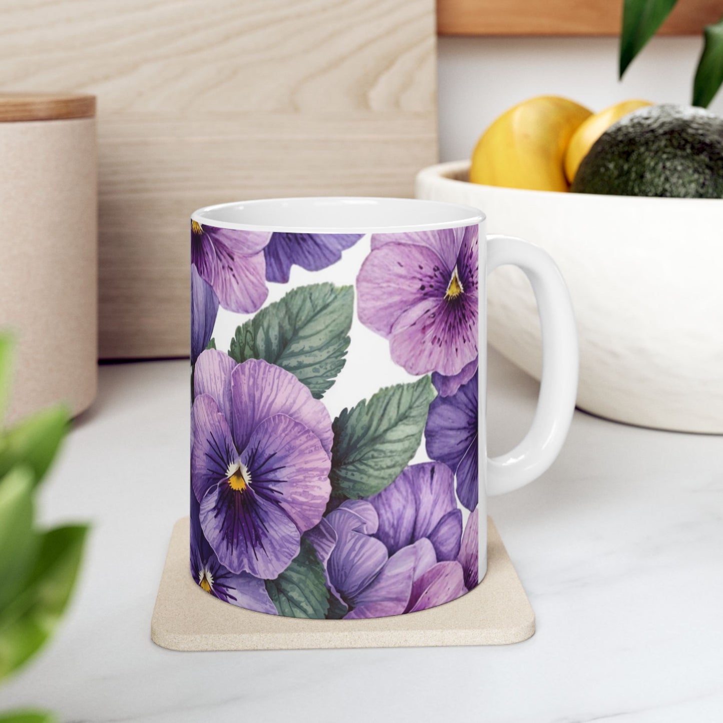 Violets, Floral Ceramic Mug, Coffee Cup Gift, Tea Mug, Flower Lover's Gift, Home Decor, Mother's Day, Birthday, Spring Tea Time