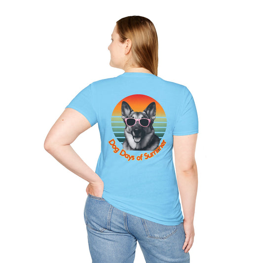 German Shepherd, Dog Days of Summer T-Shirt, Summer Tee, Pet Lover Gift, Fun Casual Wear, Vintage Style Shirt, Unisex Graphic T-Shirt