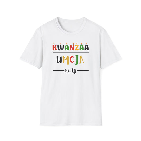 Umoja, Kwanzaa Unity T-Shirt, Unisex Softstyle Tee for Holidays, Cultural Celebration Apparel, Family Gatherings, Gift for Kwanzaa