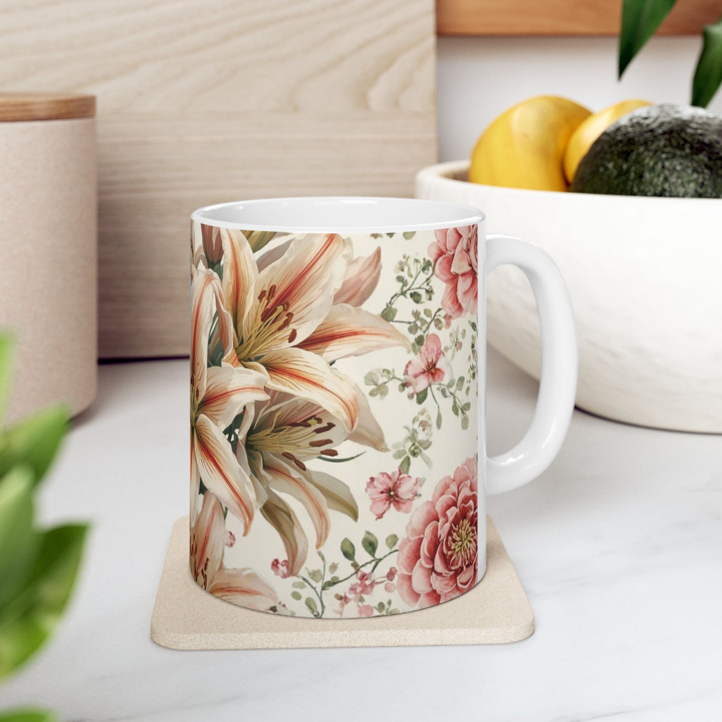 Lillies, Floral Ceramic Mug, Coffee Cup Gift, Tea Mug, Flower Lover's Gift, Home Decor, Mother's Day, Birthday, Spring Tea Time
