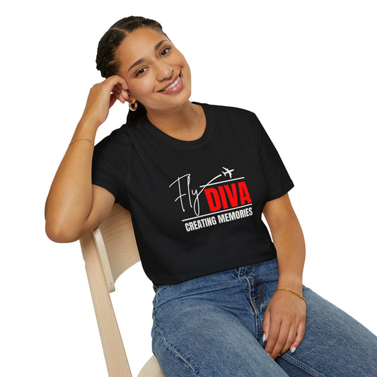 Fly DIVA Unisex Black T-Shirt (RED), Travel T-Shirt, Adventure Apparel, Gift for Travelers, Summer Style, Creating Memories Shirt