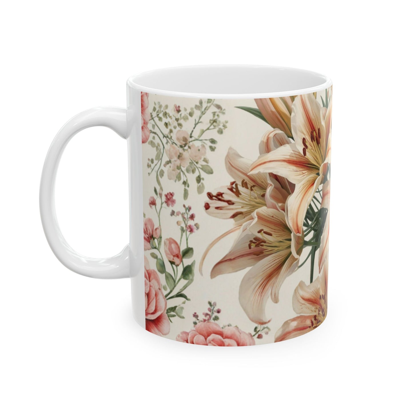 Lillies, Floral Ceramic Mug, Coffee Cup Gift, Tea Mug, Flower Lover's Gift, Home Decor, Mother's Day, Birthday, Spring Tea Time