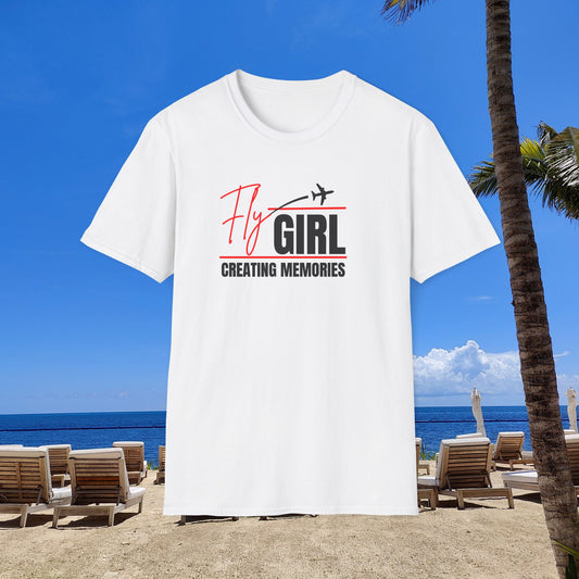 Fly Girl Unisex T-Shirt (Red), Travel T-Shirt, Adventure Apparel, Gift for Travelers, Summer Style, Creating Memories Shirt